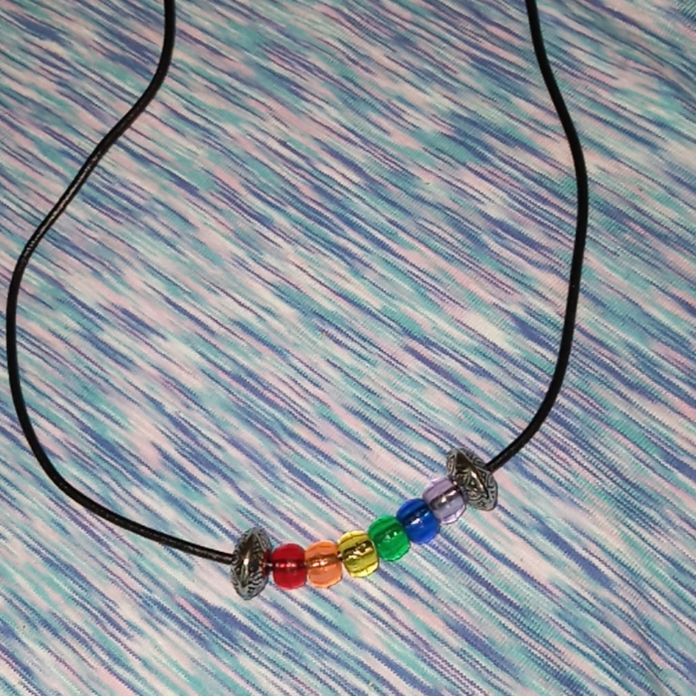 Hand Crafted Essential LGBT Pride necklace Vegan leather unisex